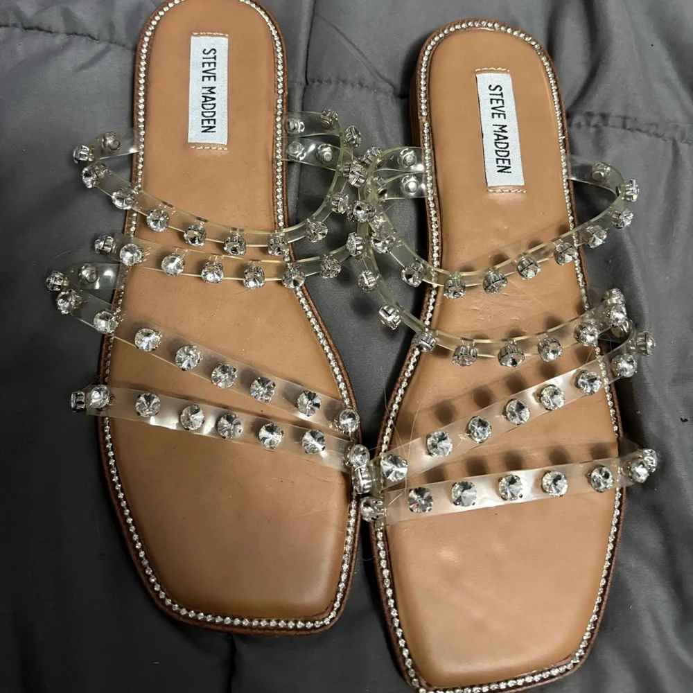 Steve Madden Tan Sandals with Crystal Straps - Picture 1 of 3